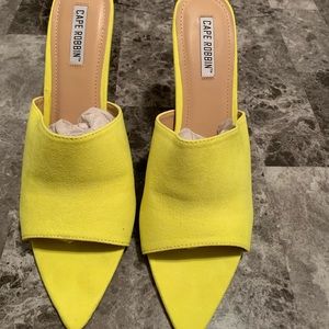 yellow pointed toe mules